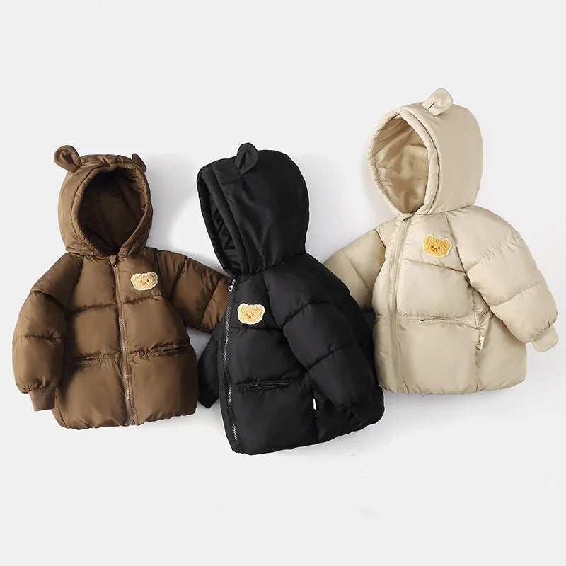 Girls Warm Hooded Winter Thickened Jackets Solid Color Cotton coat