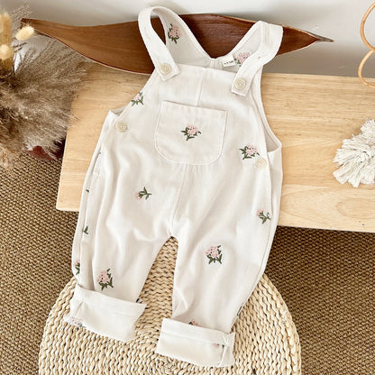 Baby Braces Pant Girls Clothes Suspenders Trousers Embroidery Flower Pant