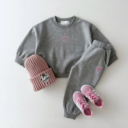 Children Long Sleeve Clothes Set Letter Embroidery Baby Casual Sweatshirt + Pants