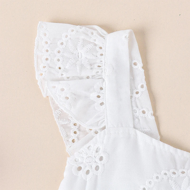 Ruffles Flutter Sleeve Hollow Eyelet Embroidery Camisole Tops Elastic Waist Shorts