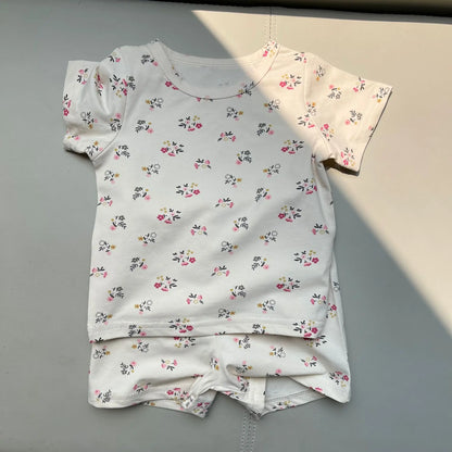 Children Homewear Short Sleeve Outfits Boy Girl Baby Floral Print Tops + Shorts