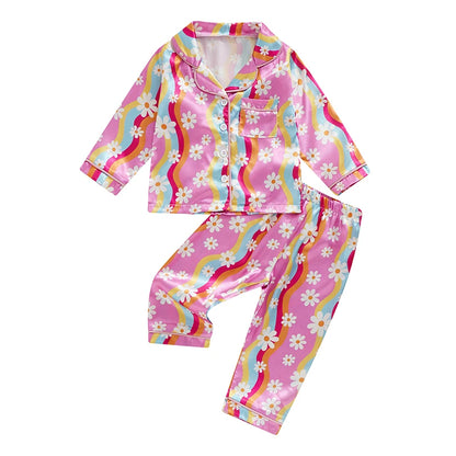 Toddler Girls Satin Pajama Set, Bow Print Tops Elastic Waist Pants