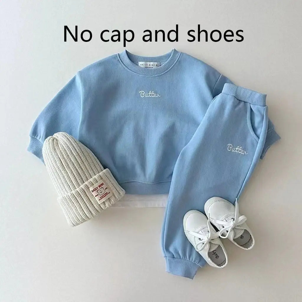 Fashion Boy Girl Embroidery Letter Tops + Pants 2pcs Cotton Baby Sweatshirt Suit