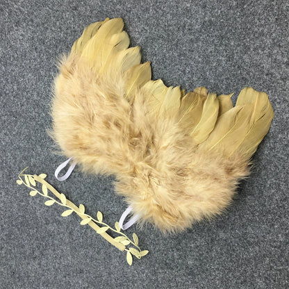 Newborn Angel Wings with Leaves Headband Baby Girl Boy Photoshoot Outfits Infant Photography