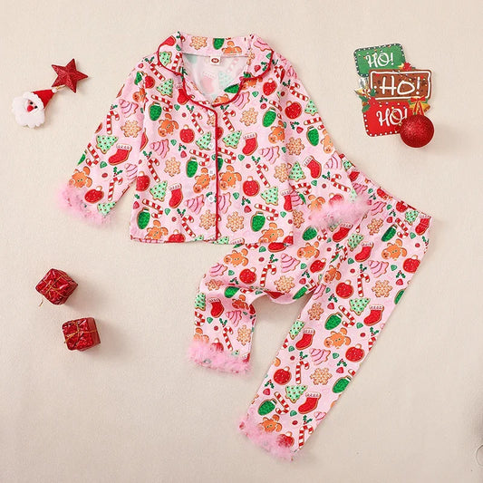 Boy Girl Christmas Silk Pajamas Set