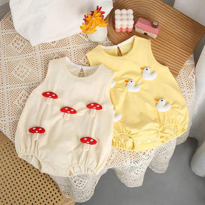 Infant Girls Cute Cartoon Sleeveless Bodysuit Newborn Jumpsuit Toddler Outwear