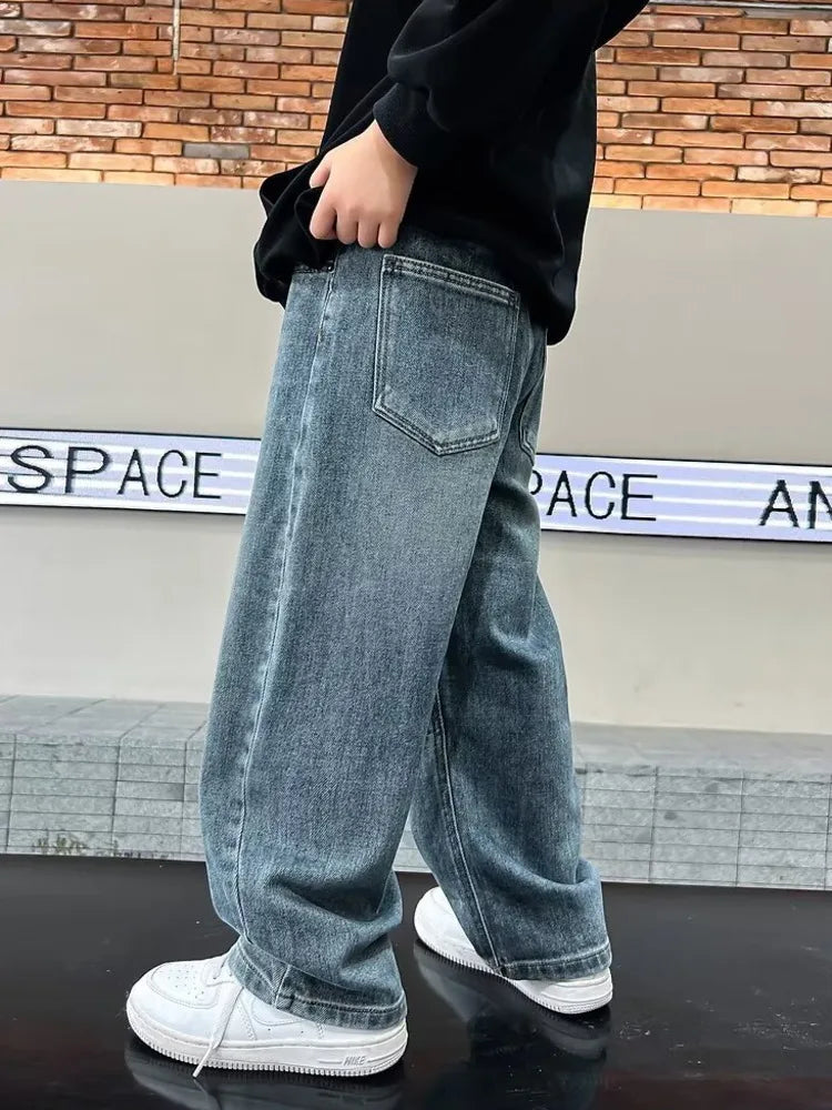 High Quality Jeans For Boys Trendy Brand Soft And Loose Straight Leg Wide Leg Pants