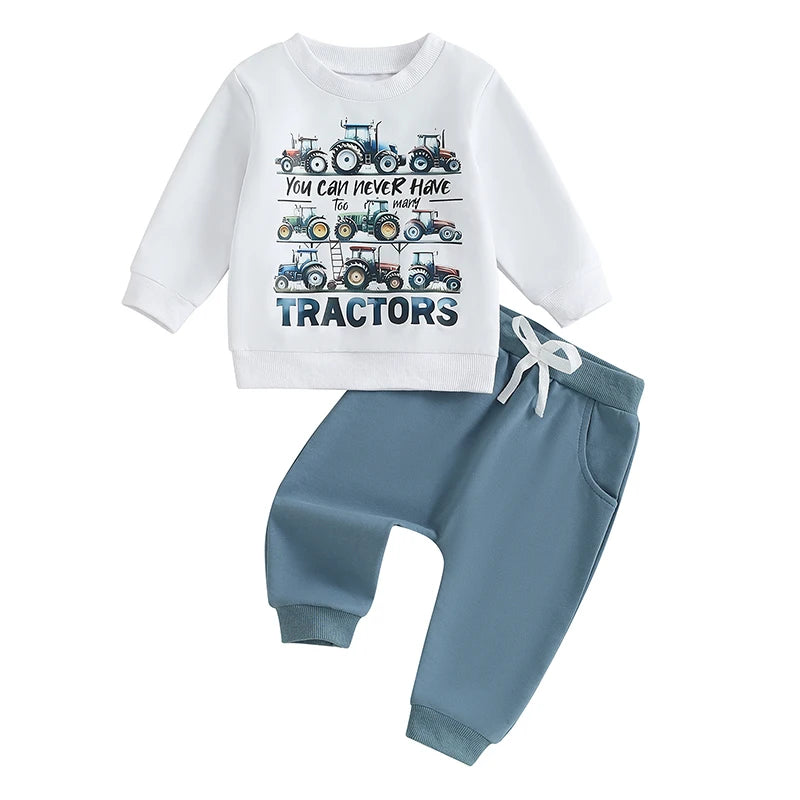 Baby Boy Track Suit Tractor Letter Print Sweatshirt and Elastic Pants 2 Piece