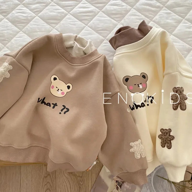 Sweatshirt Long Sleeve Turtleneck T-shirt Boys Clothes Bear Applique Winter Hoodie