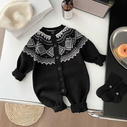 Baby Long Sleeve Romper Newborn Toddler Rhombus Knitted Jumpsuit