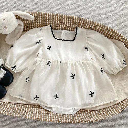 Infant Baby Girls Jumpsuit Long Sleeved Cotton Mesh Splicing Toddler Romper