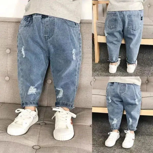 Children's porn jeans, boys with loose fashion dad pants trousers