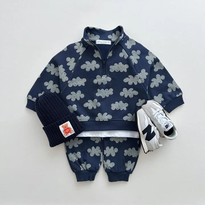 Baby Fashion Print Sweatshirt Set Boy Girl Infant Retro Casual Tops + Pencil Pants