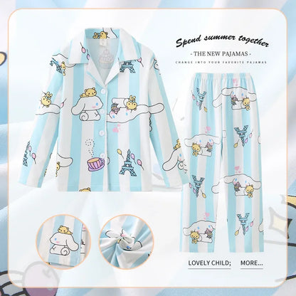 Children Pajama Sets Anime Boy Girl Milk Silk Sleepwear Spring Kids Long-sleeved Pants