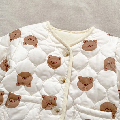 Boy Cute Bear Cotton-padded Cardigan Coat Jacket + Pants