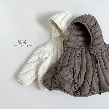 Children Hooded Down Jackets Solid Boys/Girls Fashion Simple Warm Zipper Coat