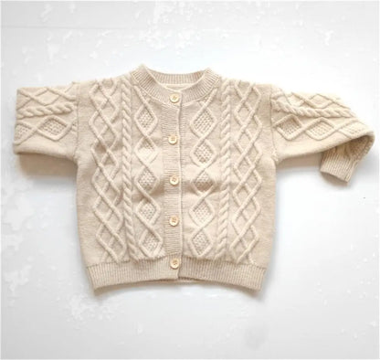 Baby Boys Girls Full Sleeve Solid Knitted Cotton Sweater Toddler Children Outwear Coat