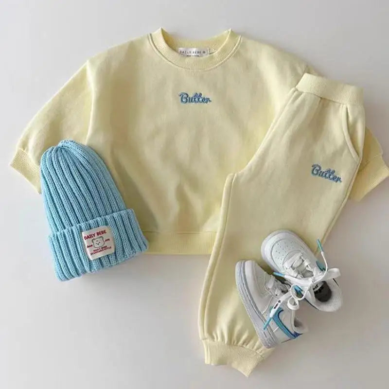 Fashion Boy Girl Embroidery Letter Tops + Pants 2pcs Cotton Baby Sweatshirt Suit