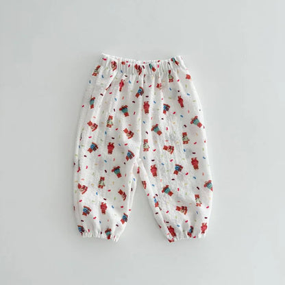 Girls Vintage Floral Lantern Pants Kids Boys Thin Breathable Soft Homewear Trousers