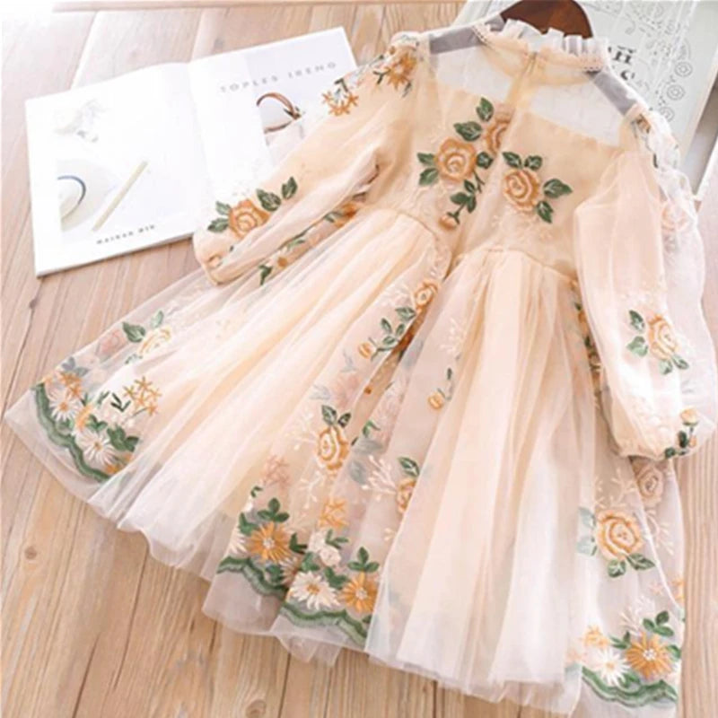 Little Children Party Kids Casual Dress Pink Floral Embroidery Dresses