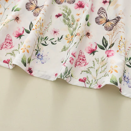 Crew-neck Sleeveless Vest Butterfly Flower Printing Dress