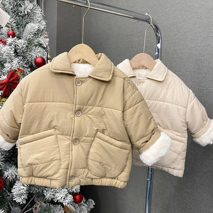 Girls Solid Casual Lapel Cardigan Boys Cotton Padded Jacket Kids Clothes