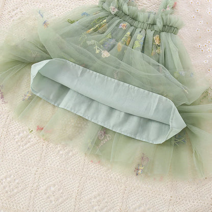 Girls Mesh Suspenders Bow Dress Fuffy Tulle Tutu Princess Dress