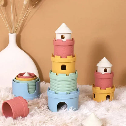 Baby Cartoon Silicone Castle Stack Cup Toys Digital Cognitive Building Blocks for Kids