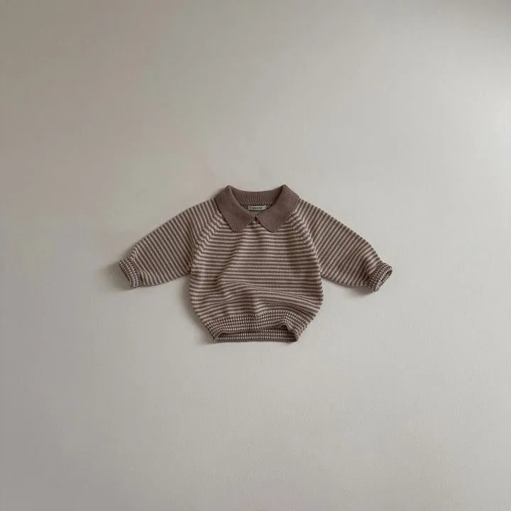 Children Long Sleeve Knit Sweater Kids Boys Girls Vintage Striped Lapel Sweater