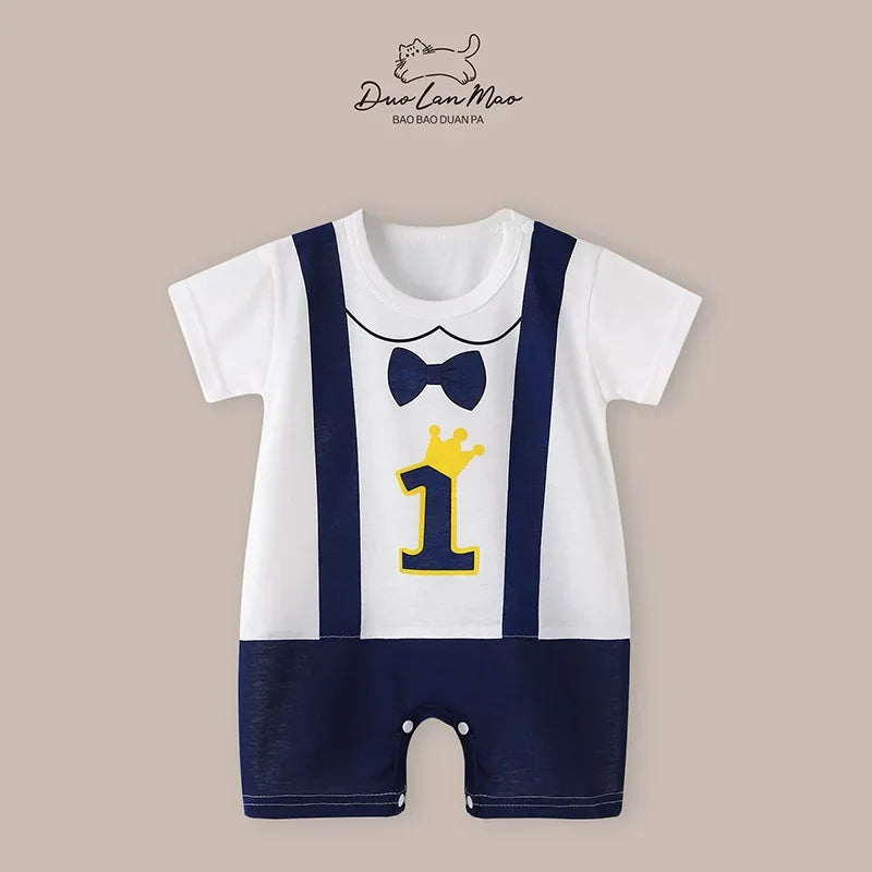 Baby Boys Summer Thin Cartoon Rompers Baby Girls Short Sleeve Bodysuit