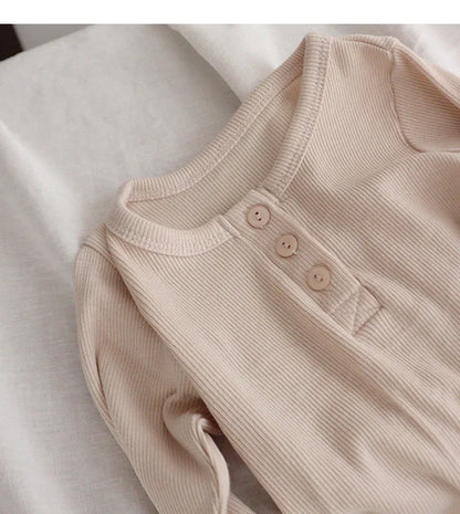 RetroCozy Ribbed Pajama Set – Kids 2pcs Cotton Sleepwear