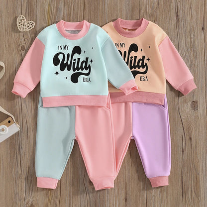 Baby Girl Letter Print Sweatshirt + Contrast Color Pants Set