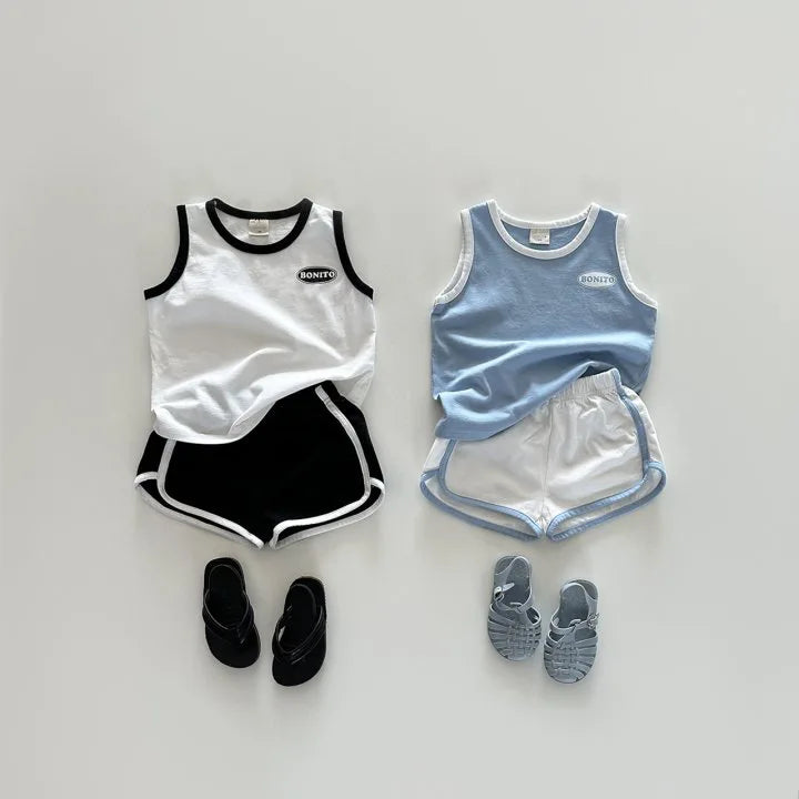 Girl Boy Letter Casual Vest Suit Children Casual Sleeveless Tops+ Shorts