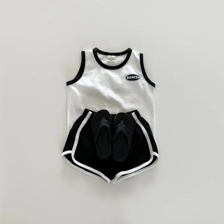 Girl Boy Letter Casual Vest Suit Children Casual Sleeveless Tops+ Shorts