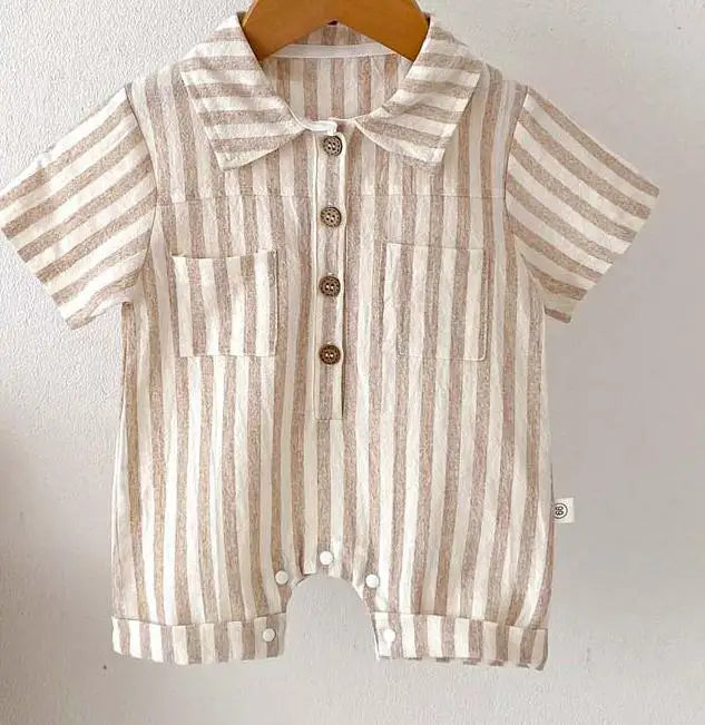 Baby Striped Polo Collar Short Sleeve Romper/Jumpsuit Cotton One-piece