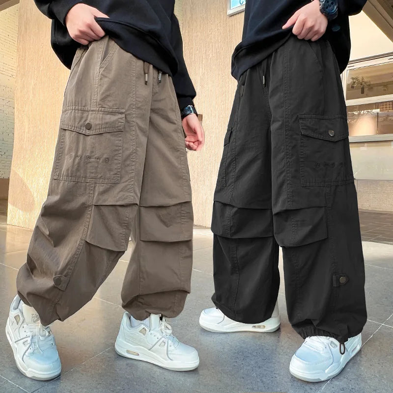 Teen Boys Cargo Pants Loose Casual Fashion Children Trousers Pockets Design