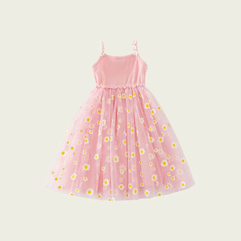 Children Suspenders Puff Princess Dress Little Daisy Flower Mesh