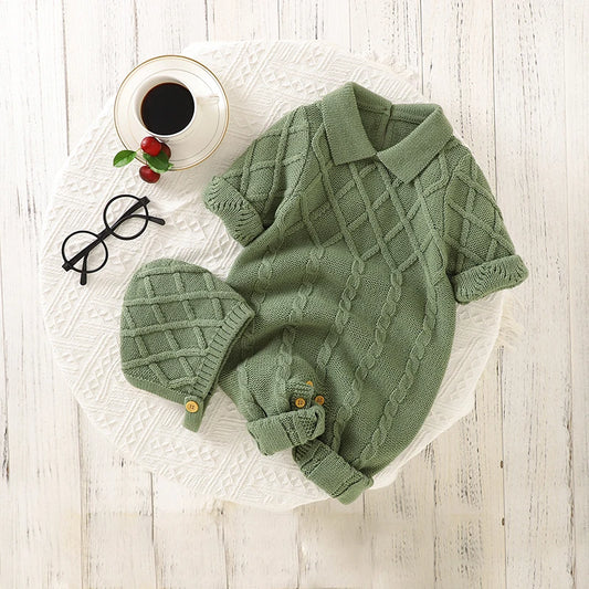 TeddyTurn  Collar Jumpsuit – Cozy Knitwear Duo for Infants