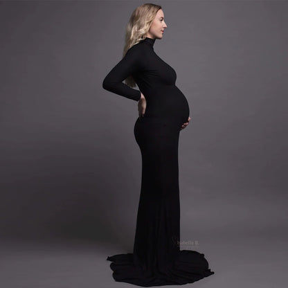 Maternity Photography Gown Sexy Fashionable Black Stretch Cotton Floor Length Dress