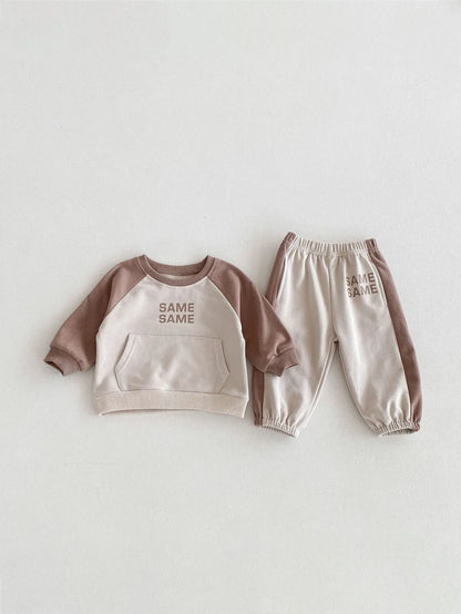 Boy Girl Splicing Cotton Long Sleeve Tops + Pants 2pcs Tracksuit