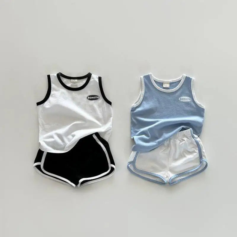 Girl Boy Letter Casual Vest Suit Children Casual Sleeveless Tops+ Shorts