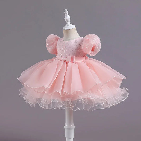 New Princess Girl Kid's Dress Sequined Lace Baby Clothes for Party Birthday White Toddler Girl Dresses