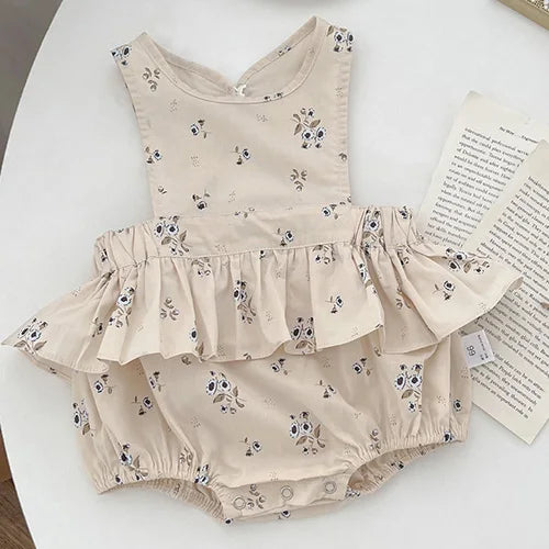 Infant Baby Girls Jumpsuit Long Sleeved Cotton Mesh Splicing Toddler Romper