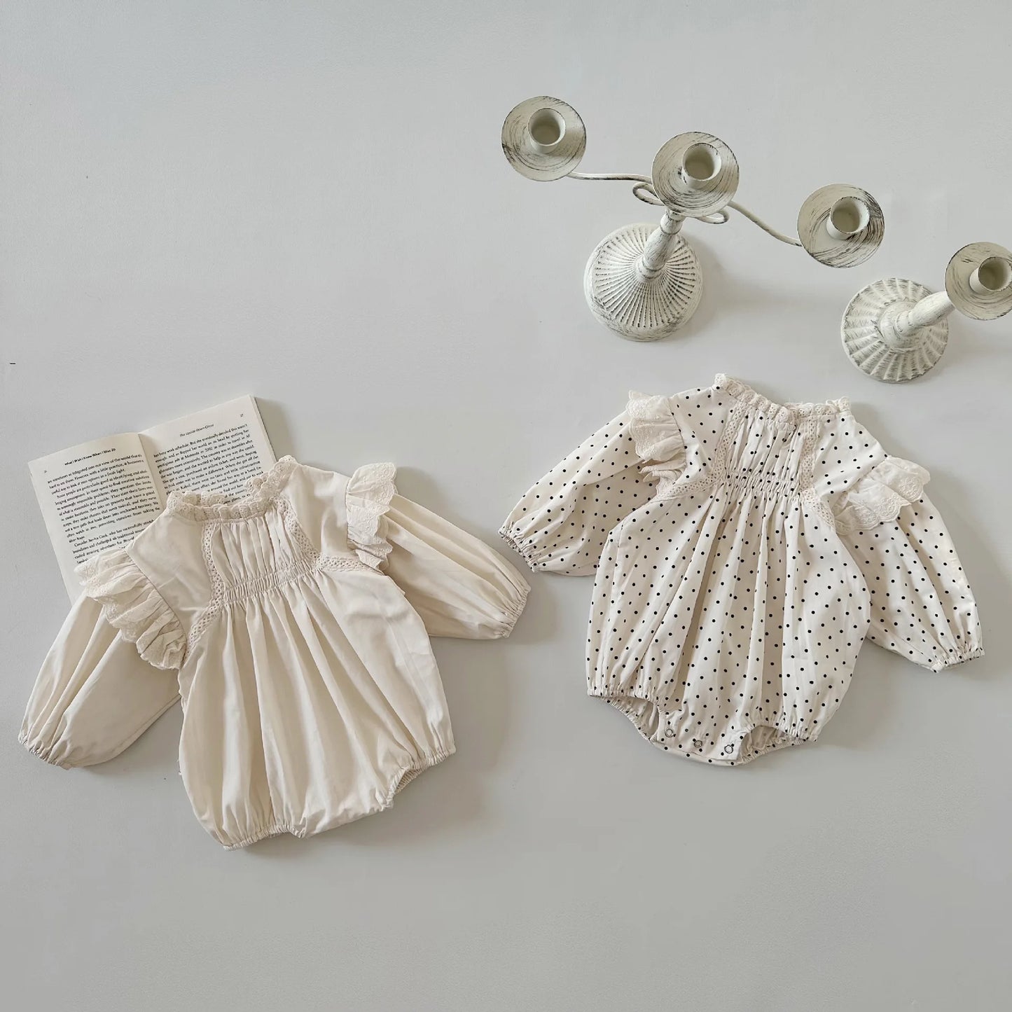 Newborn Ruffle Lace Collar Long Sleevs Onesie Casual Girl Infant Dots Bodysuit