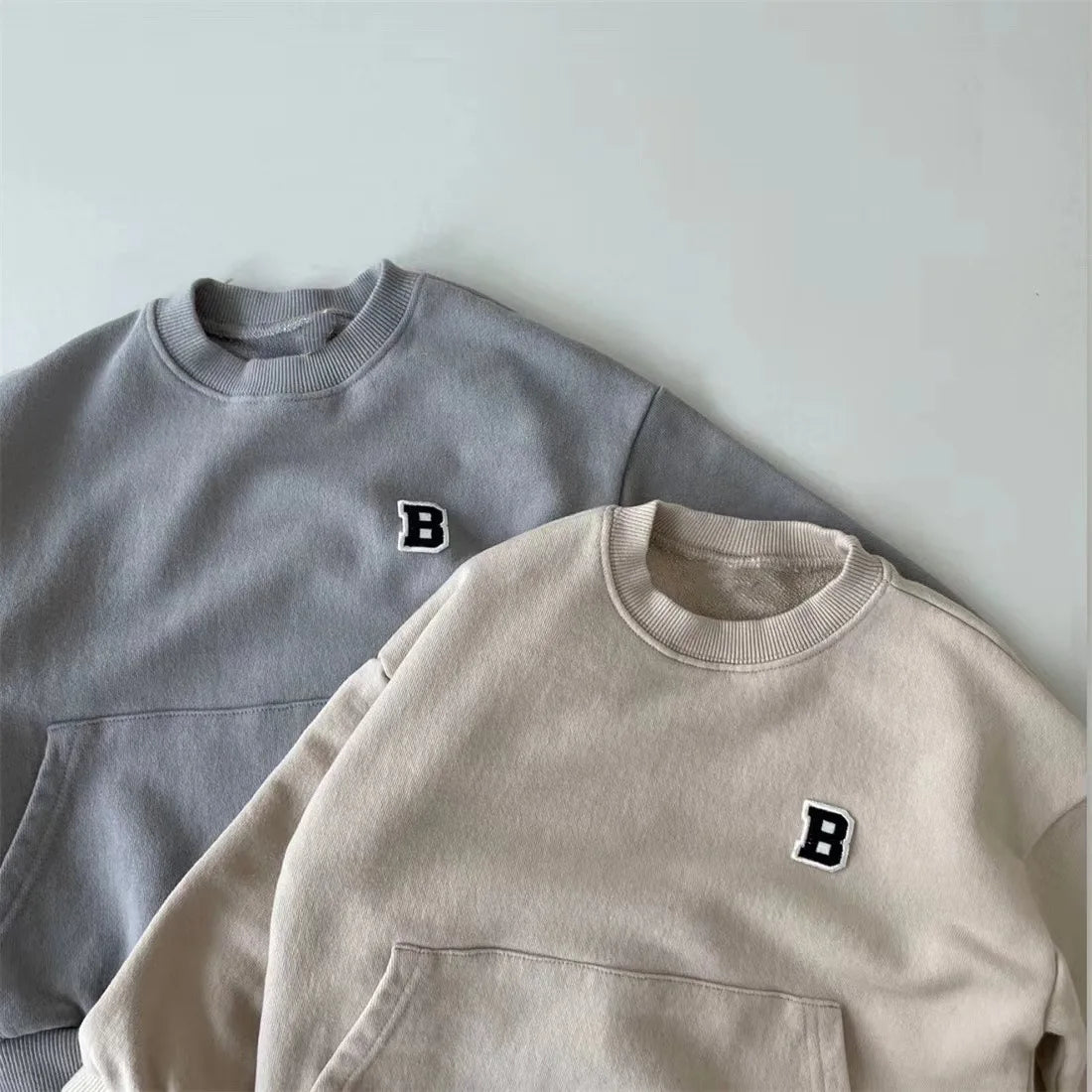 Boy Letter Sweatshirts Embroidery Pocket All-match Kid Tops