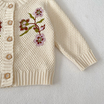 New Embroidery Flower Baby Sweaters Boy Girl Cotton Long Sleeve Cardigan Coat