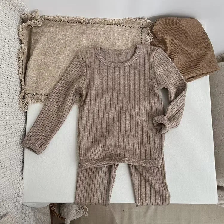 New Baby Long Sleeve Clothes Set Infant Girl/Boys Solid Homewear Tops + Pants