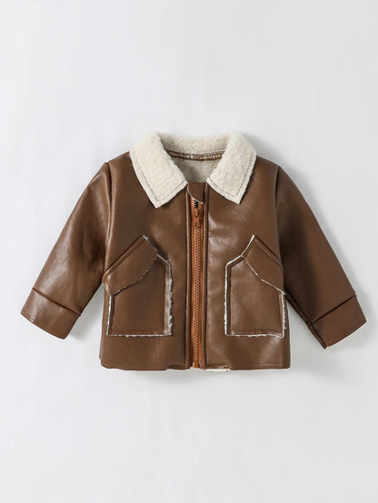 Baby Boys Long Sleeve Leather Jacket For Cool Fashion