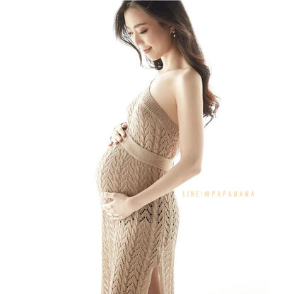 Maternity Photography Dress Sexy High Slit Knitted Dress One Shoulder Long Skirt