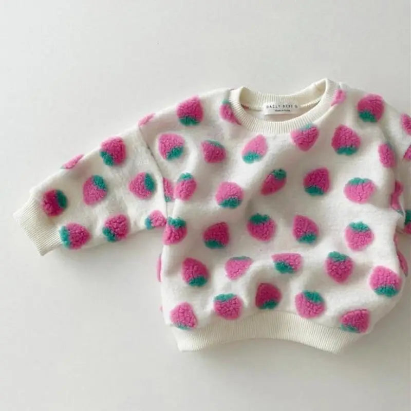 Girl Sweet Lambswool Thick Sweatshirt Fashion Strawberries Cute Baby Pullover Tops